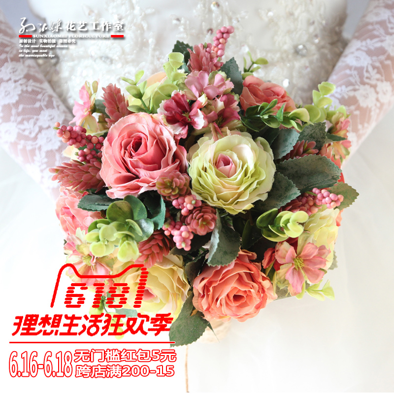 孙小妹P219婚纱摄影道具花结婚新娘手捧花粉玫瑰多肉轻森混搭捧花|ruв категории доставка цветов/цветок моделирования/растения садоводства, свадебные цветы макет, невеста букеты - от Buy2taobao.com для оказания профессиональной услуги покупки агента Taobao