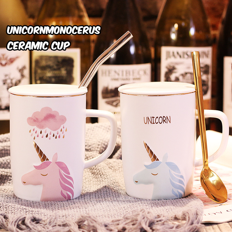 独角兽马克杯情侣款带盖带金勺陶瓷杯网红带吸管杯北欧简约水杯子|ruв категории посуда, кубок/кубок/чайник, кружка - от Buy2taobao.com для оказания профессиональной услуги покупки агента Taobao