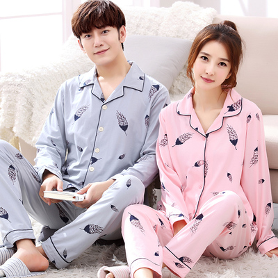 情侣睡衣女秋冬纯棉长袖秋季韩版开衫全棉冬季男士睡衣家居服套装