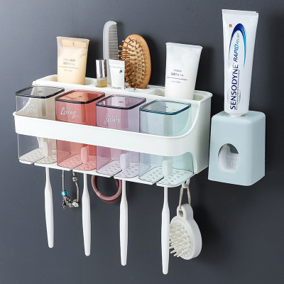 卫生间免打孔壁挂电动牙刷牙膏置物架刷牙杯挂墙式漱口杯牙缸套装