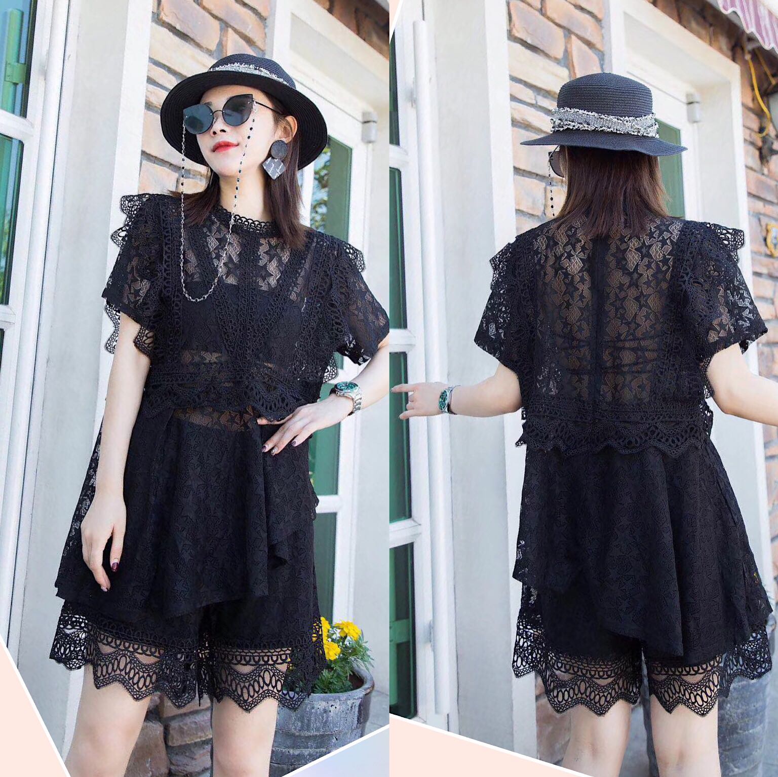 Large Women's wear Easy Show thin Lace suit summer new pattern Cover the belly Scalene jacket Broad leg shorts mmin the Women's clothing/Boutique , Lace shirt/Chiffon shirt category - from Buy2taobao.com to provide professional Taobao agent buy service