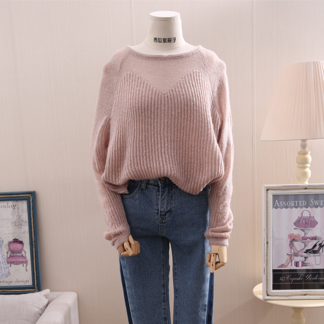 2017春季新款韩版女装长袖圆领套头毛衣抹胸拼接风针织衫打底上衣