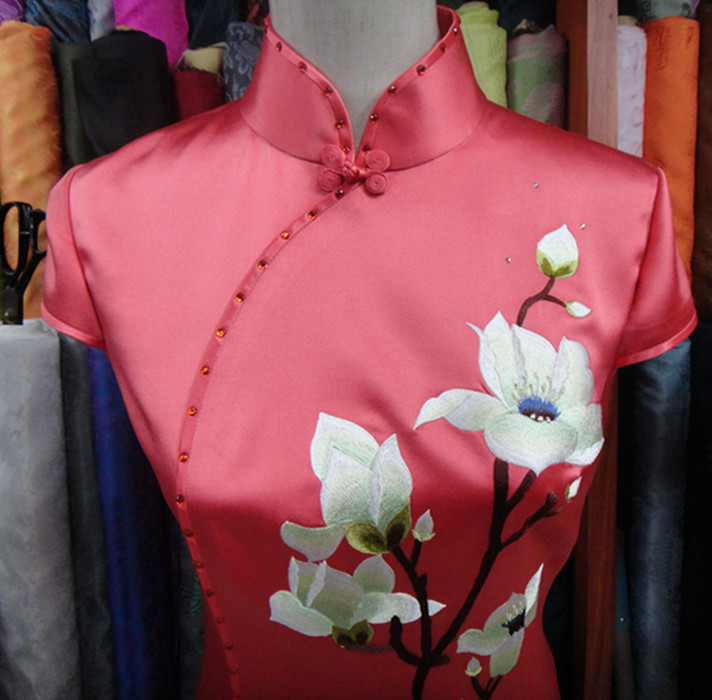 时尚古典高档定制<em>旗袍</em> <em>上海</em>滩真丝绣花定做 中