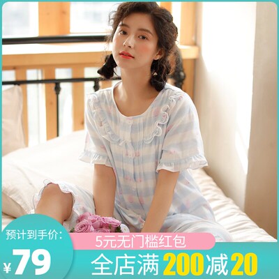 夏季薄款纯棉纱布短袖短裤两件套装韩版甜美学生全棉布休闲家居服