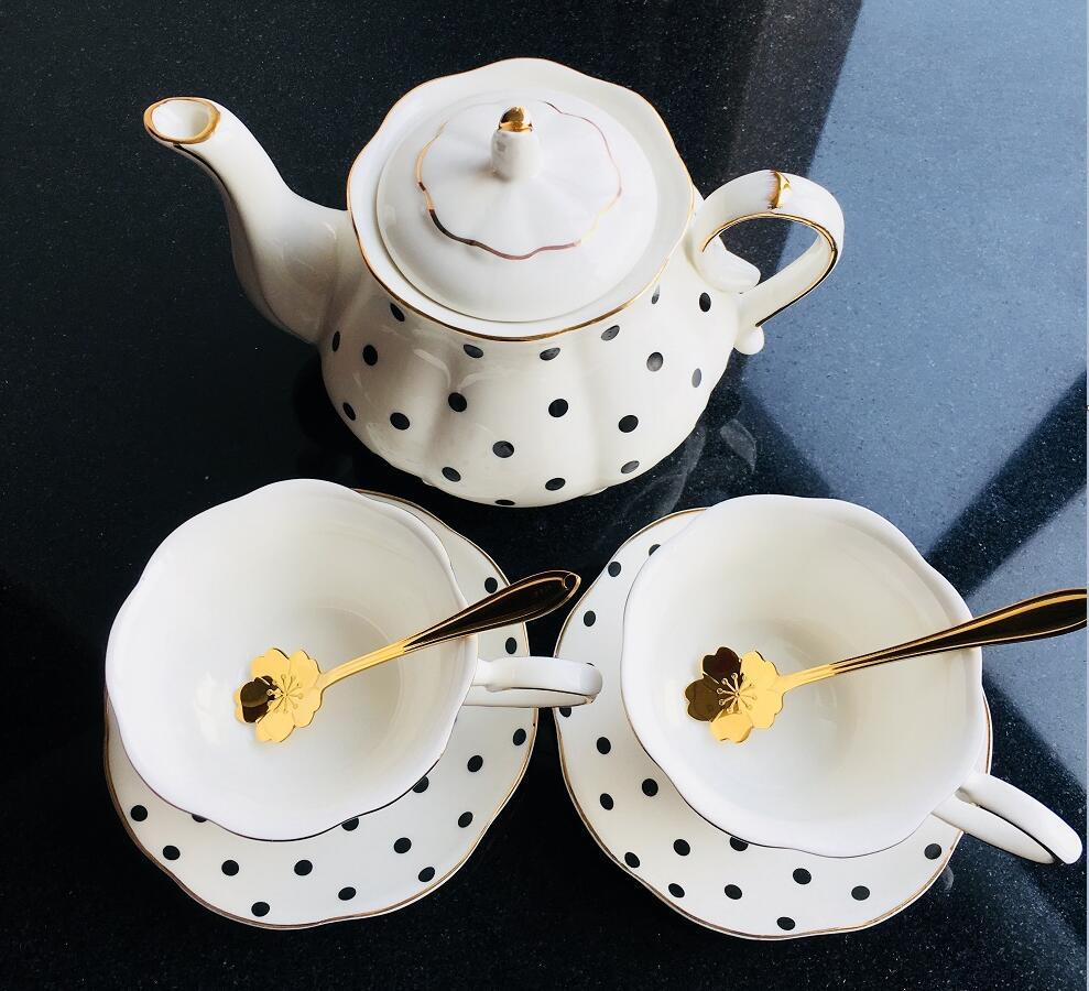 【閨蜜】黑白波點複古骨瓷歐式咖啡杯套裝英式下午茶茶壺套裝陶瓷在類目 餐飲具, 咖啡器具, 咖啡杯中 - 來自Buy2taobao.com提供專業的淘寶代購服務