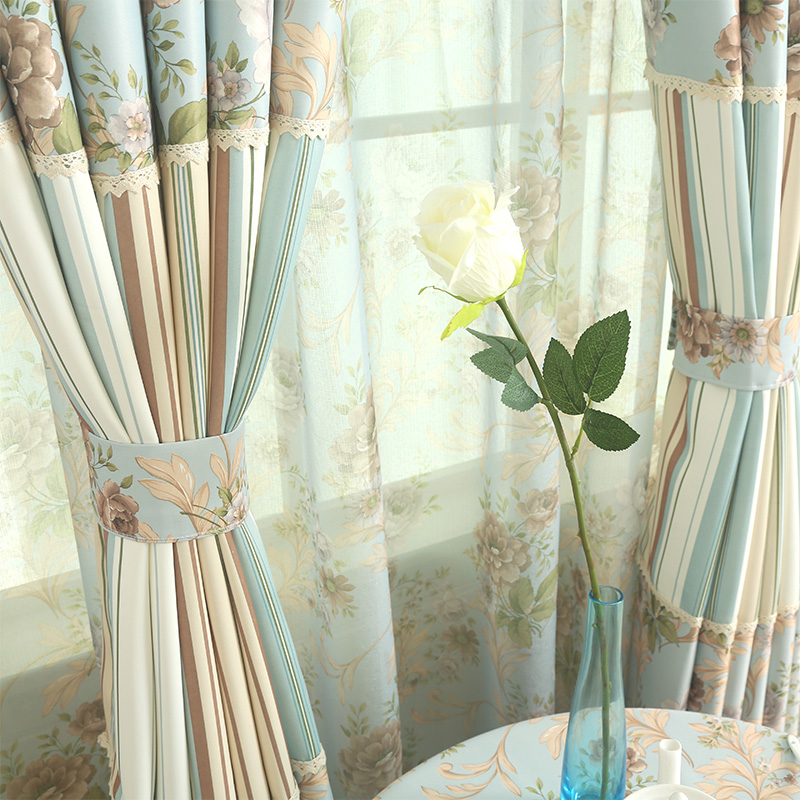 Zen cloth curtain bedroom Warm Korean Countryside American style rural stripe Broken flowers Mosaic curtain Shown signsin the Home Fabric , Curtains and curtain accessories , Custom curtains category - from Buy2taobao.com to provide professional Taobao agent buy service