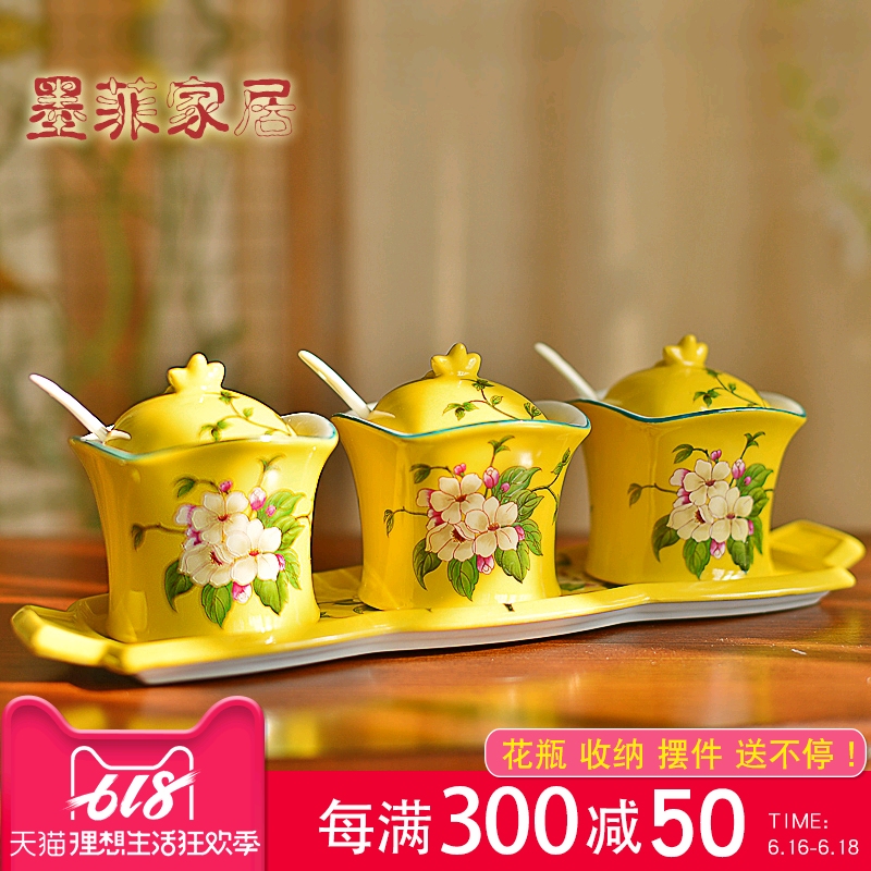 墨菲 美式乡村陶瓷调味瓶罐四件套新中式餐厅厨房调料盒作料盒在类目 厨房/烹饪用具, 厨用小工具/厨房储物, 储物瓶罐/厨房储物器皿, 调味瓶罐中 - 来自Buy2taobao.com提供专业的淘宝代购服务