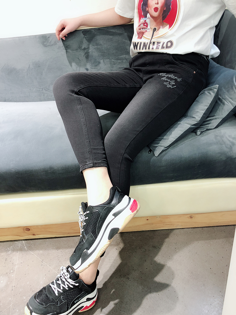 lace Large mm2018 new pattern spring clothes Elastic The waist letter Embroidery pencil Feet Jeansin the Women's clothing/Boutique , Large size women category - from Buy2taobao.com to provide professional Taobao agent buy service