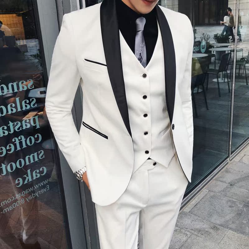 高檔西裝男宴會晚禮服影樓夜場婚慶司儀主持人修身白色西服套裝三在類目 男裝, 西服中 - 來自Buy2taobao.com提供專業的淘寶代購服務