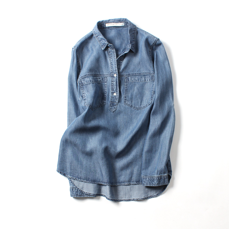 2019 spring clothes new pattern Europe and America fashion leisure time Tencel cowboy shirt Half cardigan Socket cowboy shirtin the Women's clothing/Boutique , Shirt category - from Buy2taobao.com to provide professional Taobao agent buy service