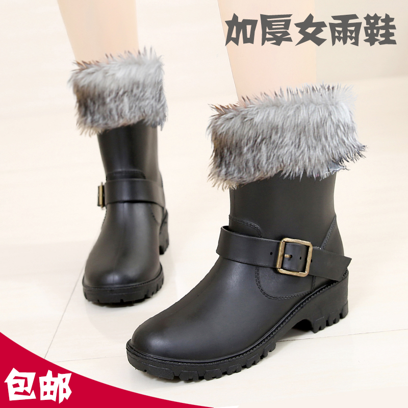 Autumn and winter Rain shoes Boots lady In cylinder fashion Water shoes non-slip Large locomotive keep warm Cotton shoes black Work shoesin the Women's Shoes, Rain Boots category - from Buy2taobao.com to provide professional Taobao agent buy service