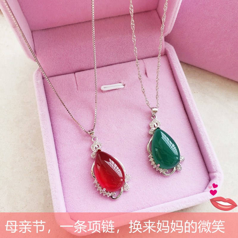 纯银红玉髓吊坠宝石项链女气质银饰品锁骨链送妈妈生日礼物母亲节在类目 饰品/流行首饰/时尚饰品新, 项链中 - 来自Buy2taobao.com提供专业的淘宝代购服务