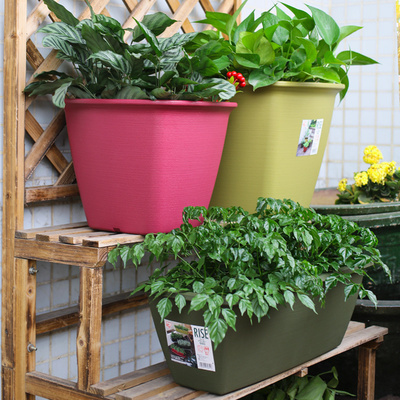 爱丽丝花盆树脂长形方圆纹理种花种菜盆加厚塑料月季玫瑰盆栽花盆