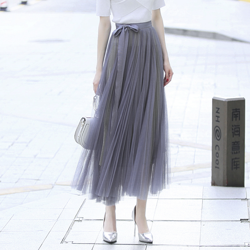 罗家RMOJUL 2019夏装女装新 气质蝴蝶结亮丝内里长款网纱半身裙SW|ruв категории Женская одежда, юбка - от Buy2taobao.com для оказания профессиональной услуги покупки агента Taobao