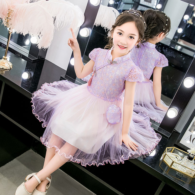 Girls dress 2019 new pattern Summer wear Chinese style children Yarn skirt Hanfu Western style Lace skirt Tang costumein the Children/Baby/Family fitted , Children's Robes/Costume/National costume , Costume category - from Buy2taobao.com to provide professional Taobao agent buy service