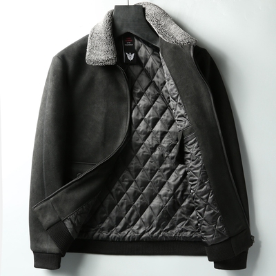 满满的奢华霸气感 鹿绒纹理 男士翻领厚款夹棉夹克