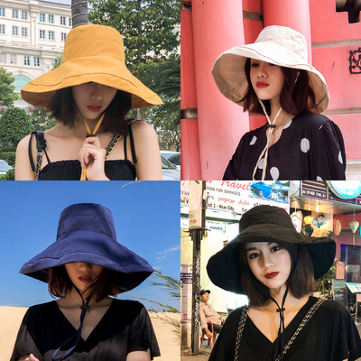 日系网红渔夫帽遮阳女夏大帽檐防晒紫外线韩版百搭宽檐太阳帽子潮