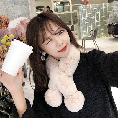 围巾女冬季小清新兔毛软妹毛毛韩版可爱交叉毛绒围脖毛球百搭学生