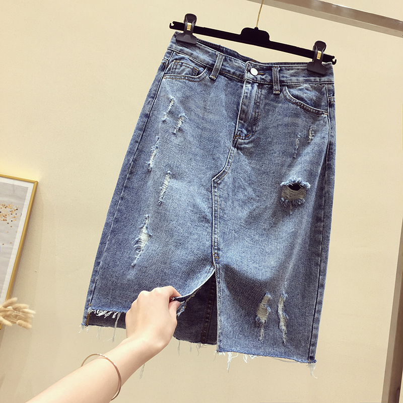 破洞牛仔半身裙女高腰2019夏季新款韩版宽松chic港味开叉牛仔短裙在类目 女装/女士精品, 半身裙中 - 来自Buy2taobao.com提供专业的淘宝代购服务