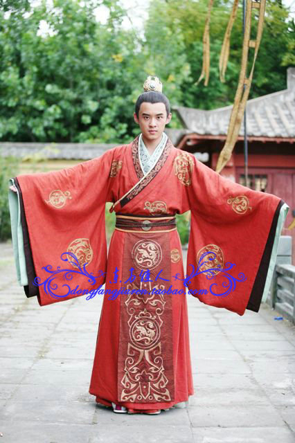 影视剧古装 美人心计古装 男古装 绣花男汉服 红色喜服 实物拍摄