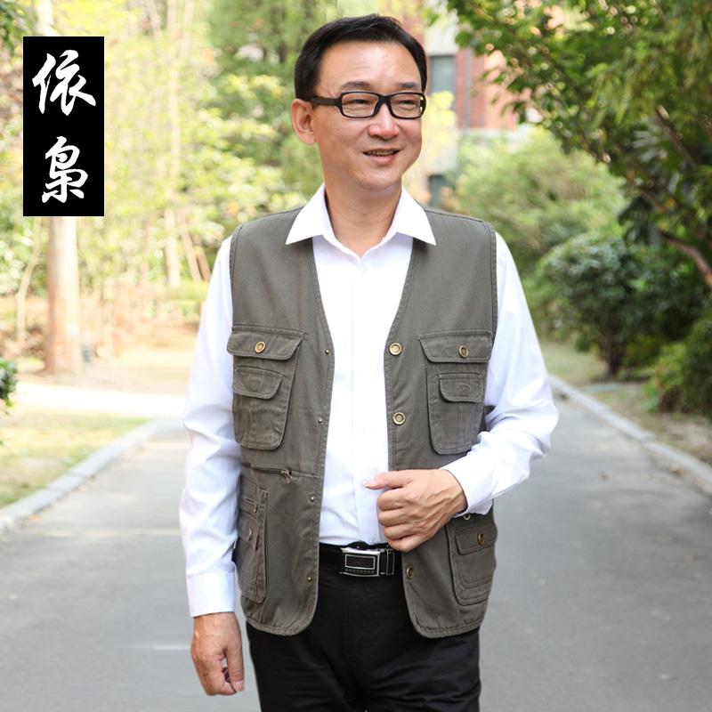 Spring and autumn season Middle-aged and elderly people Vest leisure time Large Multiple pockets the elderly grandpa Vest vest Dad installed waistcoatin the Men's clothing, Vest/Vest category - from Buy2taobao.com to provide professional Taobao agent buy service