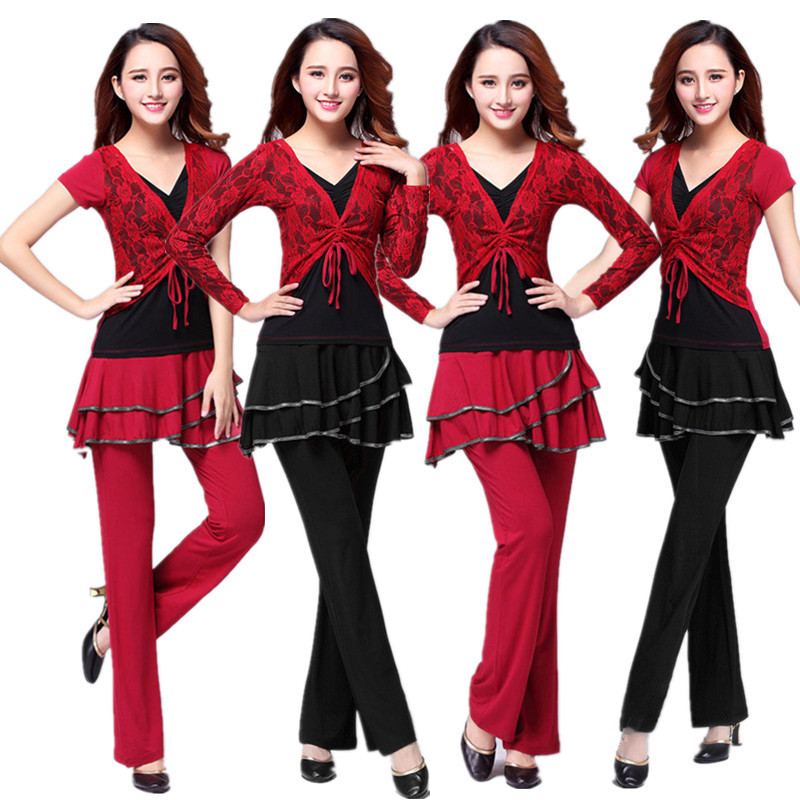 spring and autumn Dance costume Square Dance Set Lace False two modal Fitness wear Culotte suit dance Uniformsin the Sports/Yoga/Fitness/Fans supplies , Dance/Aerobics/Gymnastics , Square Dance , Square Dance Set category - from Buy2taobao.com to provide professional Taobao agent buy service