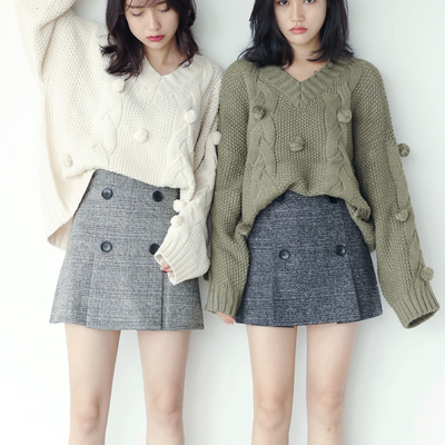 2017秋冬女装新款韩版复古时尚格子半身裙小清新毛呢A字中短裙潮