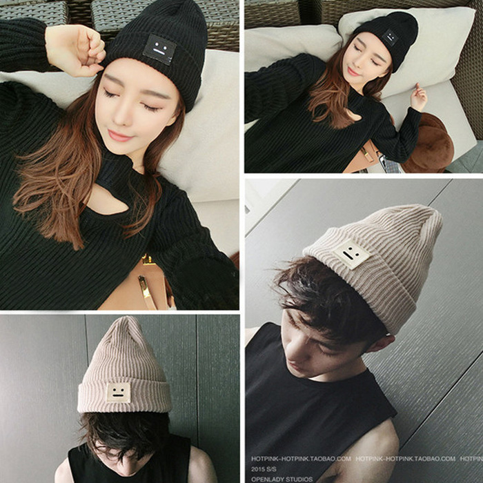 百搭时尚 笑脸毛线帽针织帽子情侣款 韩版男女韩国冬季亲子保暖帽