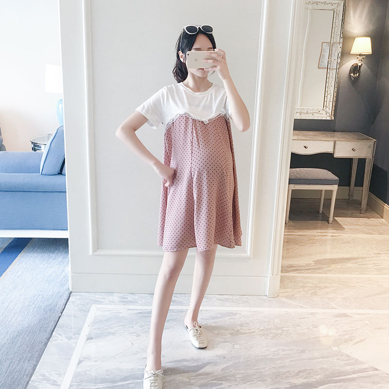 maternity dress Mosaic False two Dress Korean Edition Mid length version Short sleeved pregnant woman skirt fashion Easy Summer wear jacketin the Maternity/Maternal supplies/Nutrition , Maternity , Dress category - from Buy2taobao.com to provide professional Taobao agent buy service