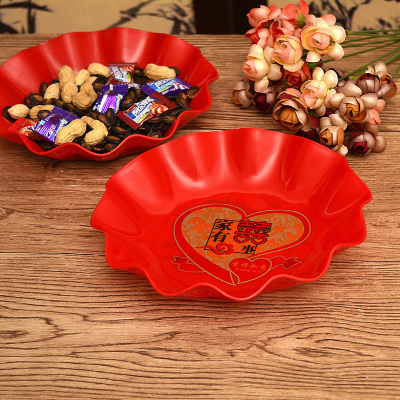 果盘结婚喜庆红色塑料托盘中式婚礼水果盘糖果盘干果盘婚庆用品