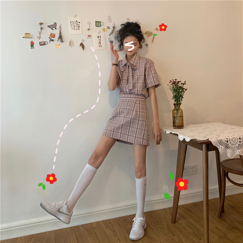 Sukol 19ss Genki Girl Cool to lattice shirt Short skirt suitin the Women's clothing/Boutique , Shirt category - from Buy2taobao.com to provide professional Taobao agent buy service