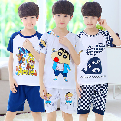 儿童睡衣男孩夏季中大童薄款卡通短袖夏天全棉薄款男童家居服套装