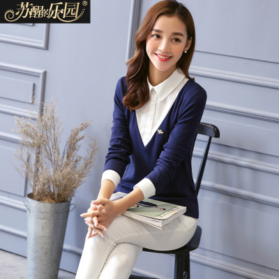 假两件衬衫2016春秋季女装上衣韩版修身韩范