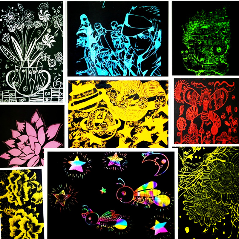 加厚8开炫彩刮画纸单色刮蜡纸4k彩色刮刮画 环保无毒8k幼儿画画纸在类目 玩具/童车/益智/积木/模型, 手工制作/创意DIY, 沙画/胶画/其他画中 - 来自Buy2taobao.com提供专业的淘宝代购服务