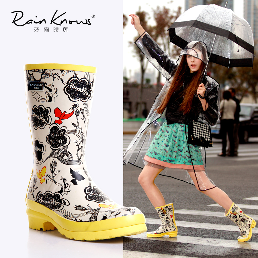 Season of Good Rain Hand drawn Spring and summer fashion In cylinder Ladies Rain shoes lady Boots Vintage Style Rain shoes In cylinder Bootsin the Women's Shoes, Rain Boots category - from Buy2taobao.com to provide professional Taobao agent buy service