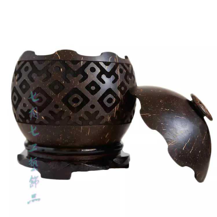 海南民族工艺品特色礼物原椰壳雕画黎锦图储物罐茶叶罐可定制图案|ruв категории фестиваль товаров/подарок, творческие подарки, брелок - от Buy2taobao.com для оказания профессиональной услуги покупки агента Taobao