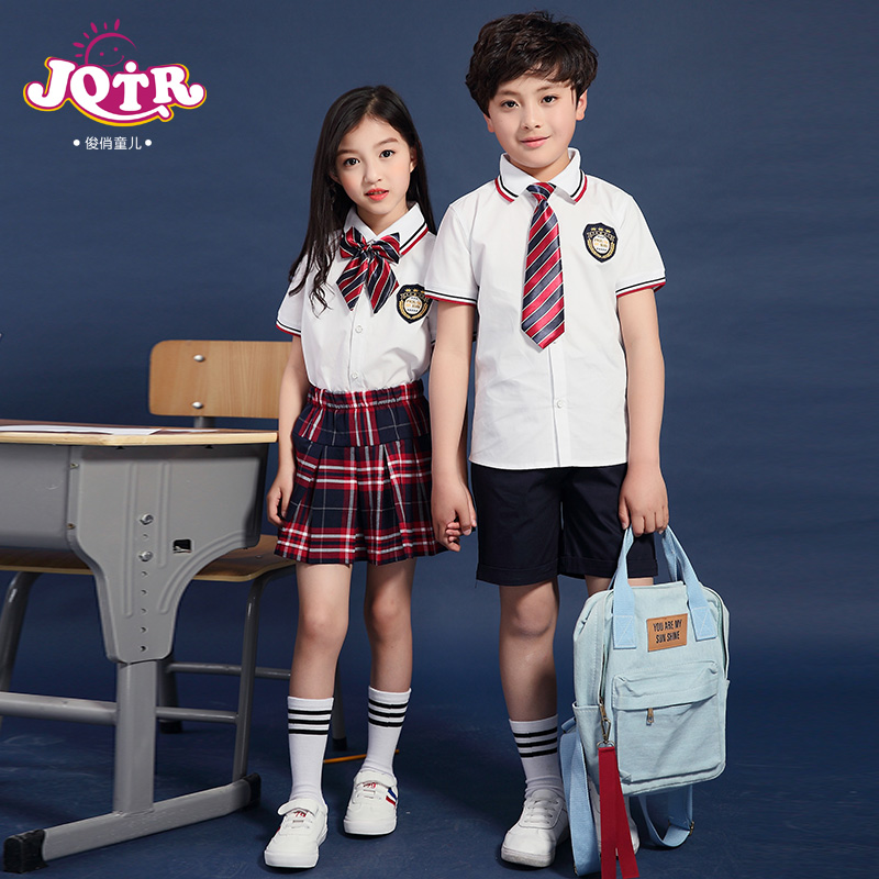 men and women children Summer Uniform College wind Class clothes Short sleeved shirt Lapel Red cell Short skirt suit necktiein the Children/Baby/Family fitted , Uniforms/Custom uniforms category - from Buy2taobao.com to provide professional Taobao agent buy service