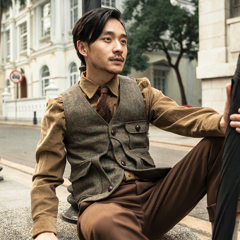 SOARIN American style Retro Woolen lattice work clothes Vest Ami Khaki man 's suit vest Vest coatin the Men's clothing, Vest/Vest category - from Buy2taobao.com to provide professional Taobao agent buy service