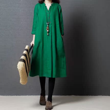 Large Autumn mm2018 new pattern Dress Show thin leisure time Flax Mid length version Cotton and hemp Shirt dressin the Women's clothing/Boutique , Large size women category - from Buy2taobao.com to provide professional Taobao agent buy service