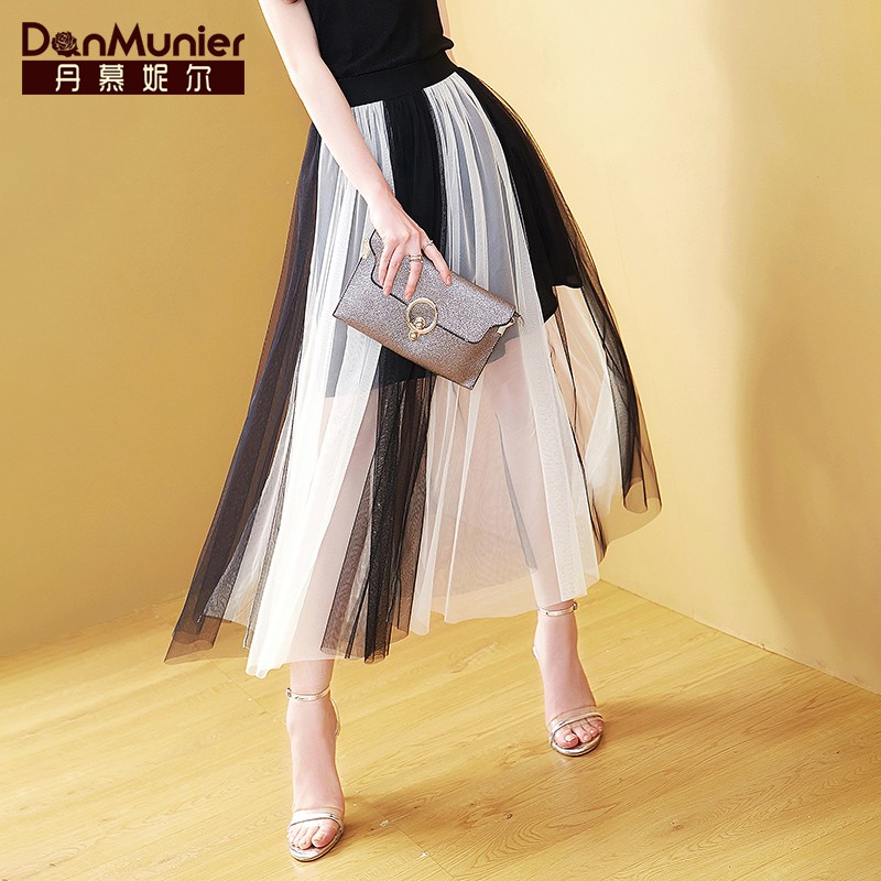 Danmunier 2019 Spring and summer new pattern black and white Hit color Yarn skirt Body Long skirts Jacobs Pleated skirt 12958Ain the Women's clothing/Boutique , Skirts category - from Buy2taobao.com to provide professional Taobao agent buy service