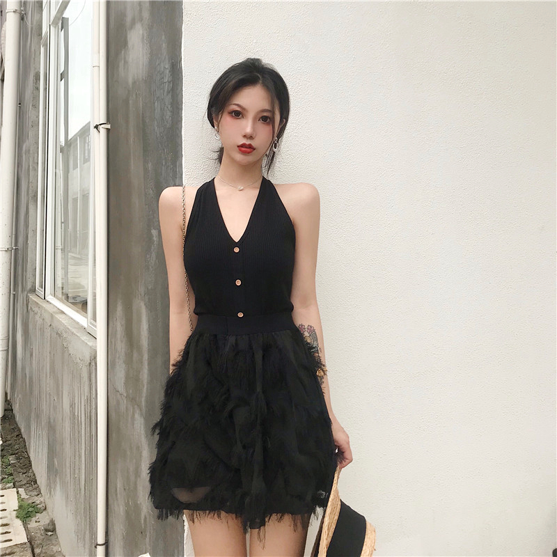春夏2019新款时尚两件套V领打底背心韩版chic羽毛流苏半身裤裙女|msdalam kategori Butik wanita / wanita, skirt - dari Buy2taobao.com untuk memberikan perkhidmatan ejen Taobao profesional membeli