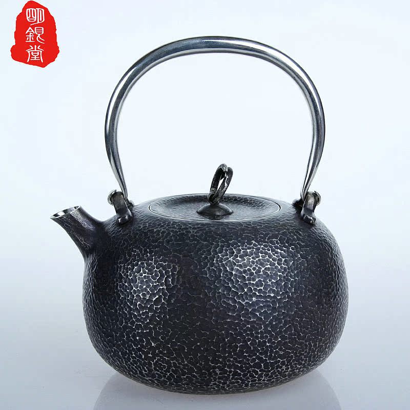 明银堂新款纯银烧水壶纯手工口打出银壶一体壶煮水壶仿古锥目纹|msdalam kategori pinggan mangkuk, set teh, teko - dari Buy2taobao.com untuk memberikan perkhidmatan ejen Taobao profesional membeli