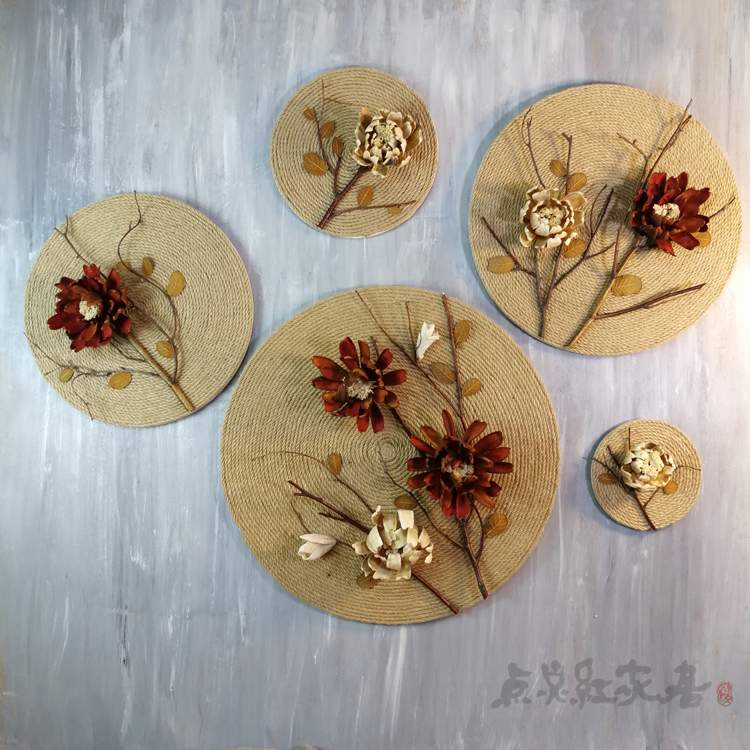 花好月圆麻绳圆形手工装饰画东南亚家居壁饰挂件干花怀旧玄关墙饰|ruв категории Домашний быт, роспись - от Buy2taobao.com для оказания профессиональной услуги покупки агента Taobao