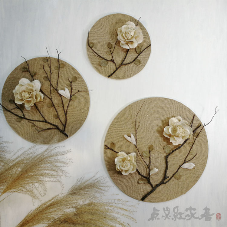 牡丹花麻绳圆形手工装饰画东南亚家居壁饰挂件干花怀旧玄关墙饰|msdalam kategori Aksesori rumah, mural - dari Buy2taobao.com untuk memberikan perkhidmatan ejen Taobao profesional membeli