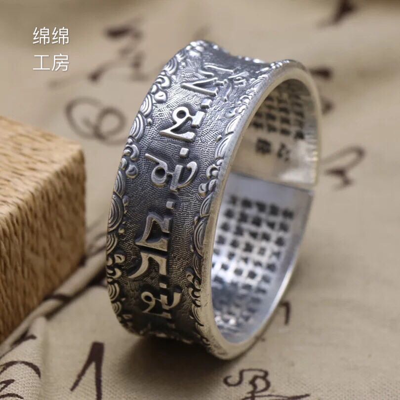 足银999纯银饰品女银手镯六字真言心经复古宽面云南雪花银纯手工|ruв категории Украшения,ювелирные изделия, браслет - от Buy2taobao.com для оказания профессиональной услуги покупки агента Taobao
