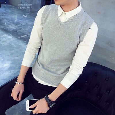 马甲男秋冬毛衣背心韩版V领修身无袖坎肩男纯棉毛线针织衫背心