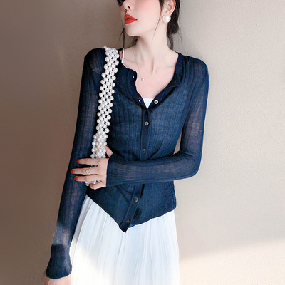 UMOOIE   迷人的 朦胧小通透     薄款弹力针织开衫