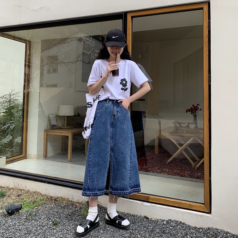 SU 炒鸡显瘦春夏韩版高腰百搭下摆开叉不规则毛边a字牛仔半身裙女|ruв категории Женская одежда, юбка - от Buy2taobao.com для оказания профессиональной услуги покупки агента Taobao