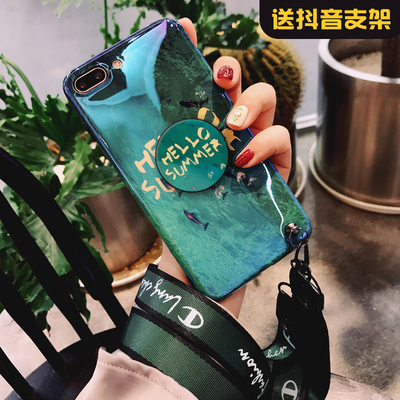 7苹果8手机壳iphone挂绳X祖母绿plus蓝光抖音6p网红8p女7p潮牌6s