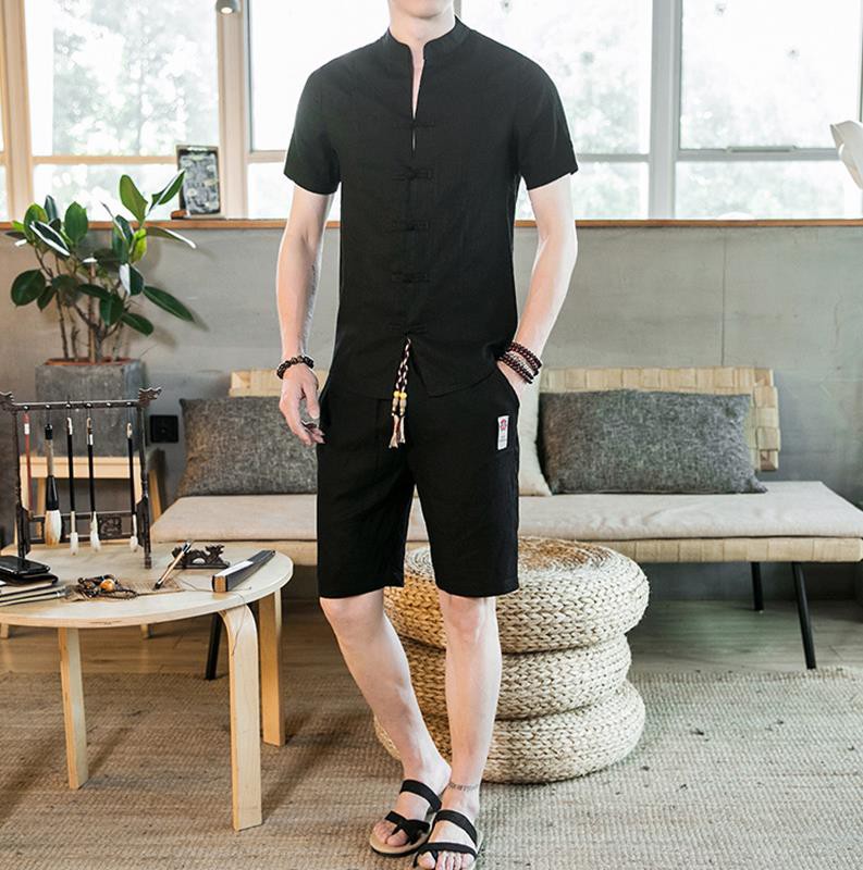 summer Short sleeved man Chinese style T-shirt Flax suit Large Antiquity Short sleeved Tang costume leisure time Hanfu Two piece setin the Men's clothing, National costume category - from Buy2taobao.com to provide professional Taobao agent buy service